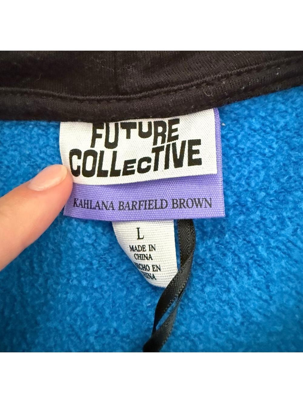 Future Collective Floral Blue Cut Out Hoodie Women's Size Large Cold Shoulder - Picture 9 of 10